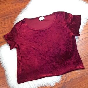 CrushVelvet 90's Cap Sleeve Maroon Boxy Scoopneck Crop Blouse